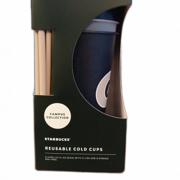 Starbucks Campus Collection GEORGETOWN HOYAS 5 PK Plastic 24 Oz Cups Lid/Straw - Picture 2 of 7